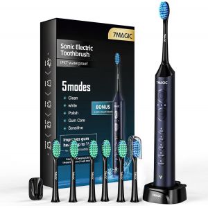Brosse À Dent Électrique,Brosse A Dent Sonique,Brosse A Dent Electrique-3 Intensités 5 Modes,40000vpm,Ipx7,Autonomie De Batterie De 90 Jours Et Minuterie,Chevalier Bleu - Neuf