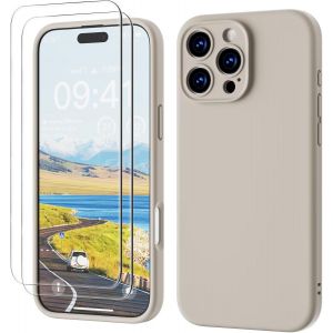 LORANKA-3 en 1 iPhone 16 Pro Max Coque Silicone Liquide 6.9""- avec 2 Verre Tremp&eacute; - &Eacute;tui Protection Pr&eacute;cise de Cam&eacute;ra [R&eacute;sistant aux Rayures] [Antid&eacute;rapant] iPhone 16 Pro Max Case, Gris Pierre - Neuf