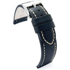 Kal-Bracelet Cuir De Veau Huilé Avec Couture Blanche U2013 Style Sportif U2013 Pour Montre Robuste U2013 Tailles 18mm 20mm 22mm 24mm 26mm U2013 Noir, Marron, Bleu Ou Rouge 377 - Neuf