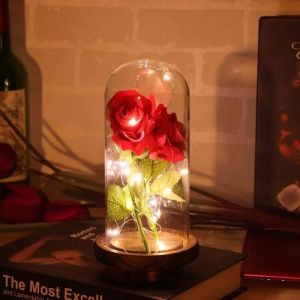 Rose Eternelle Et Lumière LED - La Belle Et La Bête - Fleur Artificielle Maison Décoration Cadeaux De Saint-Valentin - Neuf