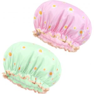 2 Pieces Bonnet De Douche Etanche, Bonnet De Douche &Eacute;lastique Bonnet De Douche Double Couche, Grand Accessoire Cheveux Douche Pour Les Femmes Filles De Douche Spa (Combinaison) - Neuf