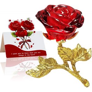 Rose Cristal Rouge Figurine,K9 Glass Rose,Artificielle Statue Cadeau pour Elle,3D Eternelle Fleurs en Verre Faites &agrave; la Main pour F&ecirc;te des m&egrave;res Saint-Valentin No&euml;l Action Anniversaire Femme - Neuf