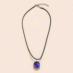 Collier Lumineux Univers Galaxy Pendentif Rond Myst&eacute;rieux &Eacute;toile Perle De Verre Suspendu Ornement Cou Bijoux Cadeau Pour Ami Nouveau - Neuf