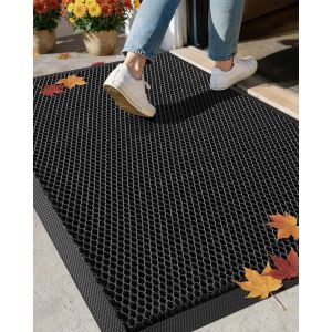 Ulteronixshop-Tapis Ext&eacute;rieur R&eacute;sistant &Agrave; La Pluie En Soie &Eacute;lastique - Paillasson Ext&eacute;rieur Antid&eacute;rapant Pour Entr&eacute;e Et Patio - S&eacute;chage Rapide Et R&eacute;sistant, Fond En Caoutchouc, 43x76 Cm Noir Gris - Neuf