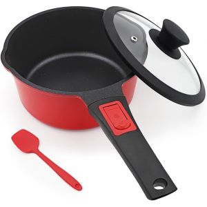 Subzonal-Casserole 20cm Avec Couvercle, 2.5l Casserole &Agrave; Manche Antiadh&eacute;sif Avec Poign&eacute;e Amovible, Au Four Et Au Lave-Vaisselle (Rouge-Noir) - Neuf