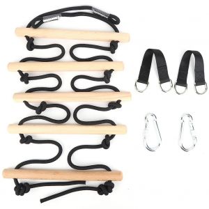 Balancoire Pour Enfants, Jouet De Loisirs En Bois A 5 Marches, Corde D'escalade, Echelle, Equipement De Fitness Pour L'interieur Et L'exterieur - Neuf