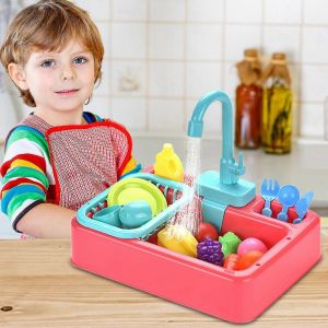 Lot de 19 jouets d'évier de cuisine avec eau courante, cadeaux éducatifs pour filles et garçons, haute qualité-Style B - Neuf