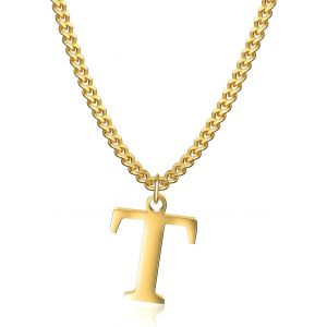 Trahoo-Collier Initial Plaqué Or 14 Carats - Collier Pendentif Lettre Chaîne Cubaine En Or Pour Hommes Et Femmes Collier Pendentif Lettre En Or Exquis - Neuf