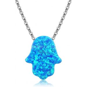 Kales-Collier Avec Pendentif Main De Fatma En Argent Sterling 925 Opale Synthétique Réglable 40,6 Cm+5,1 Cm,Argent Sterling,Opale Synthétique. - Neuf