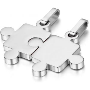 Kal-Bijoux 2 Pendentif D'amiti&eacute; Collier Amour Personnalisable Pour Homme Femme 2 Cha&icirc;ne (45cm Et 55cm) Puzzle Acier Inoxydable Fantaisie Pour Amoureux Avec Sac Cadeau - Neuf