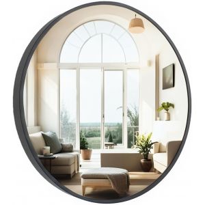 50cm Round Bathroom Mirror with Black Aluminum Frame | Wall Mirror | HD Glass for Bathroom, Bedroom, Living Room and Hallway - Neuf