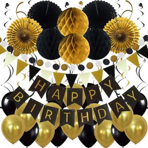 D&eacute;corations D'anniversaire Joyeux Anniversaire Joyeux Anniversaire Banni&egrave;re De F&ecirc;te Papier De Soie Nid D'abeille Boule Pompons, - Neuf