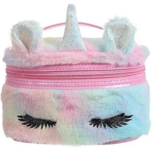 Femmes Filles Enfants Moelleux Fausse Fourrure Licorne Trousse de maquillage Petit Organisateur cosm&eacute;tique Peluche Voyage Rangement Sacs Trousse de toilette &Eacute;tui - Neuf