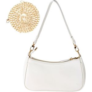 KALANKA-Sac &agrave; bandouli&egrave;re en cuir synth&eacute;tique pour femme, sac &agrave; main avec cha&icirc;ne, sac &agrave; bandouli&egrave;re pour femme, petit sac &agrave; bandouli&egrave;re avec fermeture &eacute;clair, blanc, 26 x 7 x 15 cm - Neuf