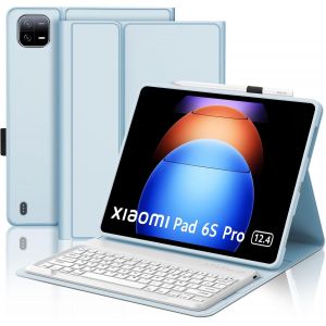 Kal-Coque Clavier Pour Xiaomi Pad 6s Pro 12.4'' 2024 -Azerty Fran&ccedil;ais Clavier Avec Fente Pour Stylo, D&eacute;tachable Sans Fil Bluetooth Pour Xiaomi Pad 6s Pro 12.4'', Bleu Clair - Neuf