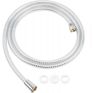 Tuyau de douche lisse en PVC 1,75 m-Film argenté transparent-Tuyau de douche de rechange avec raccords en laiton-Raccord universel G 1/2"" x 1/2""-Anti-torsion-Anti-fuite et - Neuf