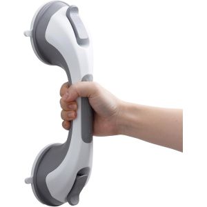 Barre d'appui de salle de bain grise, barre d'appui à ventouse de 31 cm, barre d'appui de douche sûre pour personnes handicapées et âgées, aucun perçage requis, barre d'appui amovible et robuste - Neuf