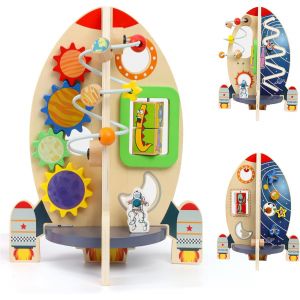 ChenQuanSarl-Jeux Montessori 1 An Fusée En Bois, Busy Board Jouet De Motricité Pour Garçons Et Filles Comme Cadeau D'Anniversaire Noël Nouvel An 1 2 3 Ans, Jouet D'Apprentis Pour Enfants Jouet - Neuf