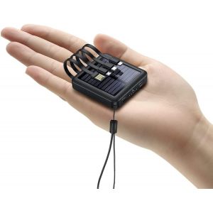 Chargeur Portable Solaire Compact 15000mah Alimentation Mobile Solaire compacte avec 4 c&acirc;bles int&eacute;gr&eacute;s, entr&eacute;e/Sortie USB C, Mini Chargeur Portable de Batterie pour iPhone, Samsung, Huawei et - Neuf