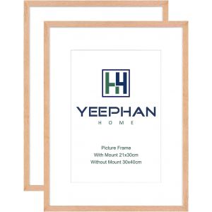 CMWX-Cadre photo 30x40 cm en bois de chêne massif avec face en perspex pour photo 4 ou photo 12x16 sans passe-partout pour montage mural, lot de 2 - Neuf