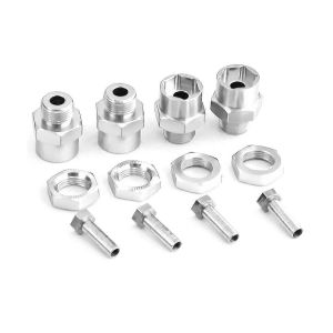 Adaptateur hexagonal en m&eacute;tal 4 pi&egrave;ces, &eacute;crous de conversion d'extension d'adaptateur hexagonal de roue de 12 mm &agrave; 17 mm pour voiture RC 1/10, Sil - Neuf