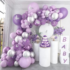 Kit Arche De Ballons Violet, 118 Arche Ballon Anniversaire Violet Argent Avec Papillon Stickers,Arche Ballon Anniversaire Pour D&eacute;coration De F&ecirc;te D'anniversaire, F&ecirc;te Pr&eacute;natale, Baby Shower, Mariage - Neuf