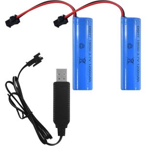 2 Pcs Li-ION Piles Rechargeables 3,7V, Batteries Lithium de Rechange 1000MAH 1200MAH avec Chargeur USB SM-2P Connecteur, Universelle Batterie Li-ION 14500 pour rc Truck Voitures (1200MAH) - Neuf