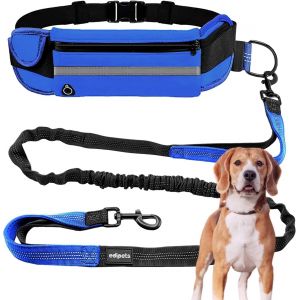 , Laisse Canicross, Main Libre Chien, Pour Ceinture, Running, Anti-Tirons, R&eacute;fl&eacute;chissant, 160-220 Cm (Bleu) - Neuf