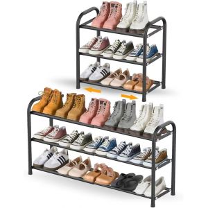 Ulteronixshop-tag&egrave;re &agrave; Chaussures 3 Niveaux, Extensible Porte Chaussures en M&eacute;tal R&eacute;glable de 43 &agrave; 78 cm, Rangement Chaussure pour 6-12 Paires de Shoes, Shoe Rack pour Entr&eacute;e Placard Garage Couloir - Neuf