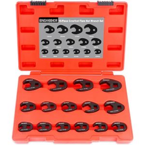 VornixorSarlshop15 PCS Ensemble de cl&eacute; &agrave; Fourche &agrave; emmancher M&eacute;trique 1/2 3/8"",Coffret de douilles &agrave; tuyauter,cl&eacute; &agrave; &eacute;crou &eacute;vas&eacute;,8-24mm - Neuf
