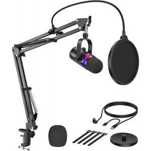 Micro Gaming Kit-Rgb Condenser Mic With Arm And Desk Stand,Silent Button,Gain Control,Usb Microphone For Podcast,Streaming,Music Recording,Android/Mac/Ps4/Ps5 - Neuf