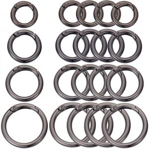 ERYI-1 Boîte De 20 Pièces 4 Styles Porte Clés En Métal Noir Mousqueton Rond Porte Clés Petit Grand Mousqueton Crochets En Alliage Multi Usages Ressort Joints Toriques Pour Artisanat Porte Clés Bou - Neuf