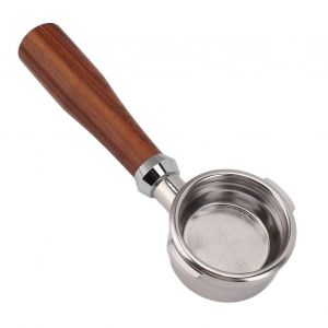 58mm porte-filtre sans fond 2 oreilles en acier inoxydable poign&eacute;e en bois amovible accessoire de machine &agrave; caf&eacute; pour Breville 9 s&eacute;rie E classique en bois de rose - Neuf