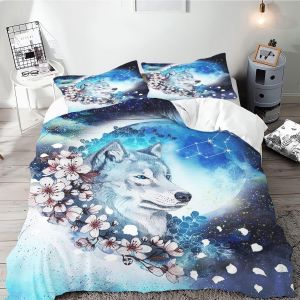 Galaxy Wolf Parure De Lit Pour Adolescents, Motif Loup, Noir, Bleu Clair De Lune, &iquest;&iquest;Toiles D, Collection Loup, Simple, , X Cm - Neuf