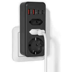 Multiprise USB avec 1 Schuko et 2 Prises europ&eacute;ennes, Prise Murale avec 4 USB 5 V/3,4 A, 3500 W 15 A, Prise Plate Peu encombrante pour Bureau, Famille, Cuisine et Voyage - Neuf