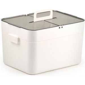 SUBZONAL-Boite de Rangement Medicament, Bo&icirc;te &agrave; Pharmacie &agrave; 2 Niveaux, Boite Medicaments Rangement avec Anse, Boite a Pharmacie Rangement, Portable Boite &agrave; Pharmacie, pour Maison et Voyages - Blanc - Neuf