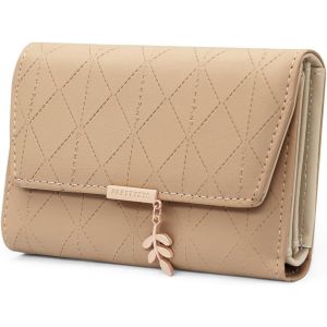 CAUC-Portefeuille Femme en Cuir PU Petit Porte Monnaie Slots de Carte, Porte Feuilles pour Femme Court avec Porte-Monnaie Zipp&eacute; et Portefeuilles Pochette Femme (M-Chameaux) - Neuf