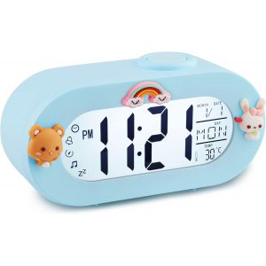 Kal-Réveil Numérique Enfants,Réveil Enfants Avec Fonction Snooze 8 Sonneries 12/24 Heures,Réveil Enfants Filles Facile À Utiliser Pour Chambre D'enfant,Chambre À Coucher,Salon (Bleu) - Neuf