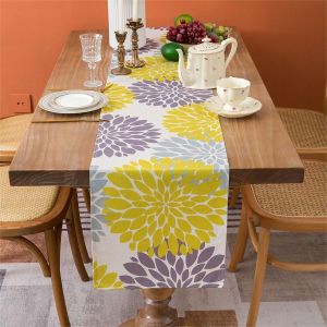 Eryi-Chemin De Table Lin Chemin De Table Printemps Salon Jaune Et Gris Décoratif De Table Tissu Boho Fleurs Tapis Pour Commode Armoire Cuisine Table À Manger Fête Banquet Mariage 33 X 183 Cm - Neuf