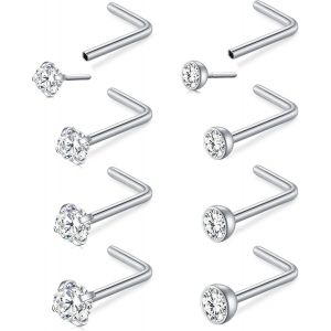 Lot De 8 Piercings De Nez En Acier Chirurgical, 20 G, 0,8 X 6,5 X 1,5 Mm, En Forme De L, Pour Femmes Et Hommes - Neuf