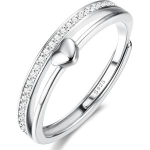 Kal-Bague Argent 925 Femme Bague Coeur Reglable Bague Plaqué Or 14k Bague Empilables Cz Alliance Femme Bague De Fiancailles Bague Promesse Mariage Bague Pouce Bague Femme Argent Bague Femme Or - Neuf