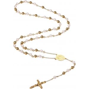 Tianyi-Collier Chapelet Croix Du Christ : Collier Pendentif Vierge Marie &iquest; Crucifix J&eacute;sus En Acier Inoxydable Cadeau Avec M&eacute;daille De Saint Beno&icirc;t Pour Femme - Neuf