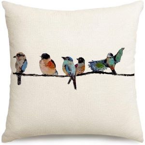 KALANKA-Housse de coussin 45 x 45 cm - D&eacute;coration printani&egrave;re - D&eacute;coration d'&eacute;t&eacute; - Oiseau aquarelle - Pour canap&eacute;, lit, d&eacute;coration saisonni&egrave;re - Accessoire d'ext&eacute;rieur - D&eacute;coration de salon - Neuf