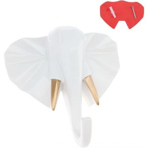 Tête d'éléphant en résine, décoration murale pour chambre à coucher, crochets pour animaux, porte-manteaux, écharpes, sacs, robes, casquettes, étagère - Blanc - Neuf