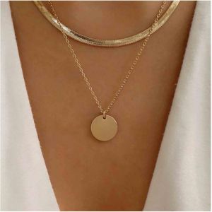 Kal-Collier Choker Boho &Agrave; Maillons Serpent&eacute;s Collier &Agrave; Pendentifs En Forme De Disque D'or Collier Vintage &Agrave; Maillons Plats En Forme De Chevrons Collier Choker En Forme De Disque D'or Bijoux - Neuf