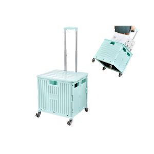 Chariot utilitaire pliable 65 L avec poign&eacute;e r&eacute;glable et roues pivotantes - Vert clair - Neuf