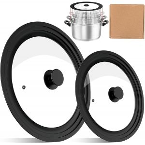 Subzonal-Lot De 2 Couvercles Universels, Pour Po&ecirc;les, Diam&egrave;tre : 16, 18, 20 Cm Et 24, 26 Et 28 Cm, Avec Bord En Silicone R&eacute;sistant &Agrave; La Chaleur, Pour Une Cuisson Polyvalente, Noirs - Neuf