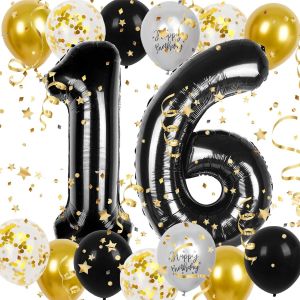 AYUHR-Decoration Anniversaire 18 ans,18 Ans Decoration Anniversaire de Fête,18 Ans Décorations Anniversaire Noir Or,Ballon Anniversaire 18,Ballon Décorations Noir Or pour 18 An Anniversaire Garcon Fi - Neuf