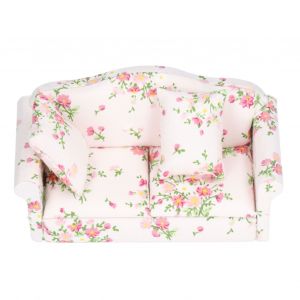 Canape Miniature A L'echelle 1/12, Motif Floral Rose Et Vert, En Bois De Bouleau, Pour Maison De Poupee, Canape Double Pour Cadeau D'anniversaire, Jeu De Bricolage - Neuf