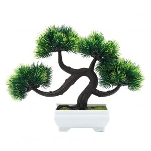 HJLIAN Plante artificielle en pot, decoration, simulation de bonsai, pin, pour la maison ou le bureau (vert) - Neuf